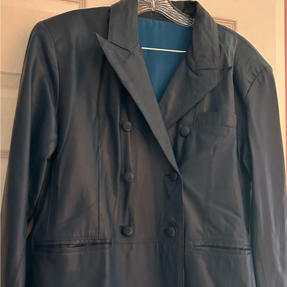 Blue leather lightweight blazer